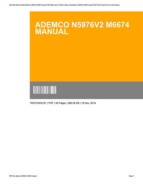 ADEMCO ALARM MANUAL N5976V2 Ebook Kindle Editon